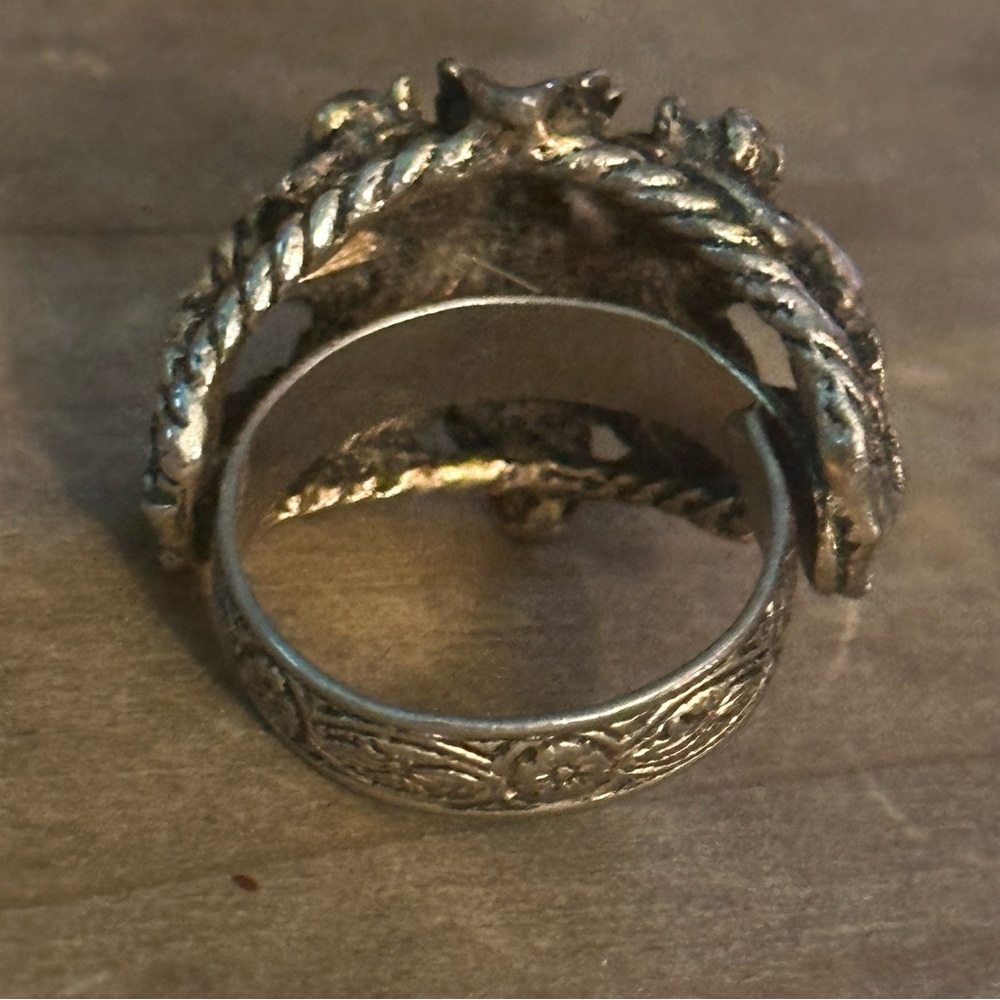 Vintage Adjustable Leaf Ring With Rhinestone Acce… - image 7